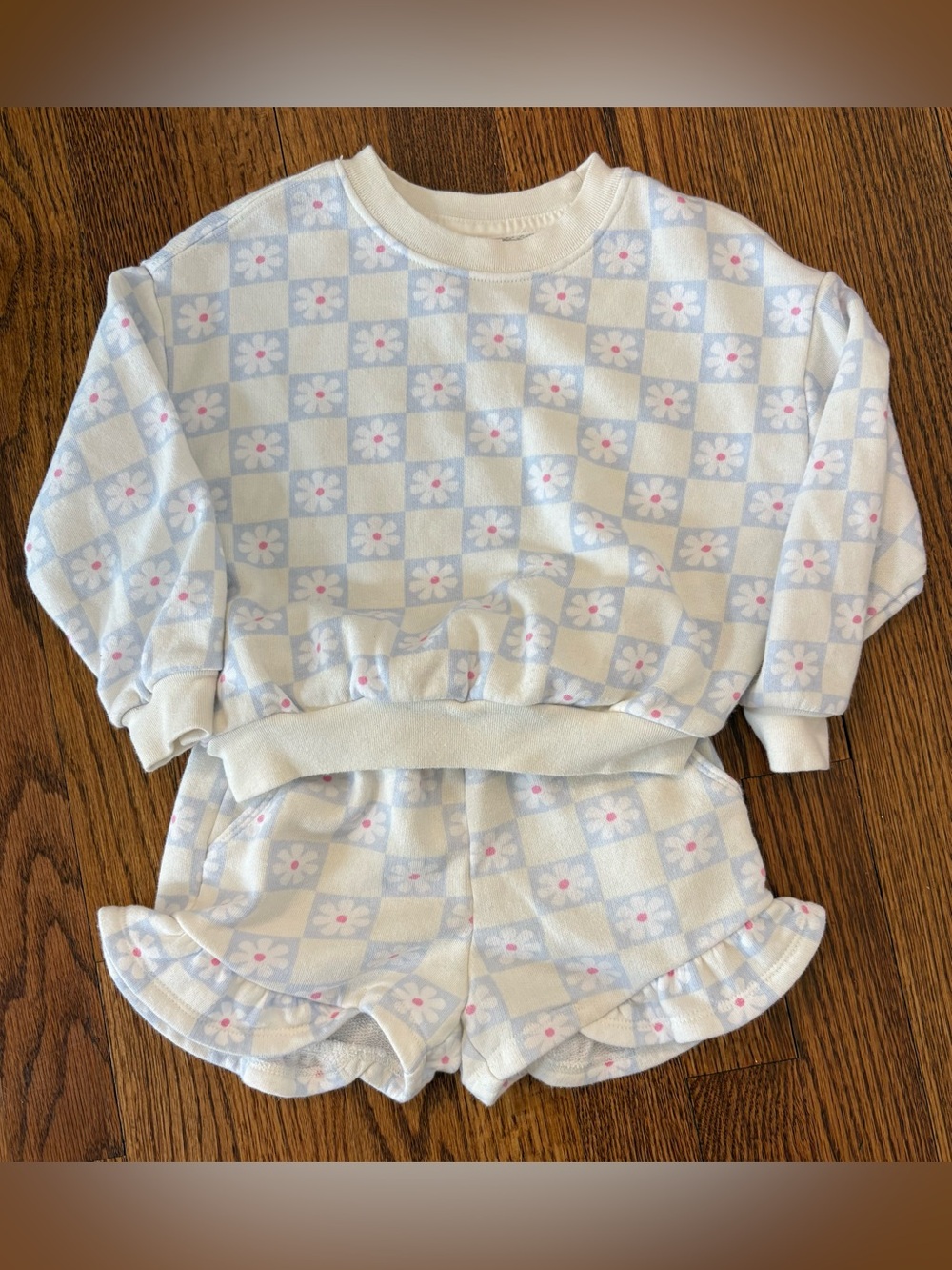 Gap Girls Light Blue Daisy Check Sweatshirt and Shorts Set 2T